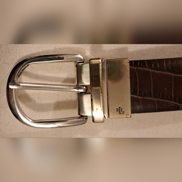 EUC Lauren Ralph Lauren Tan & Mocha Croc Reverse Boho Casual Neutral Belt 36in - Picture 4 of 6